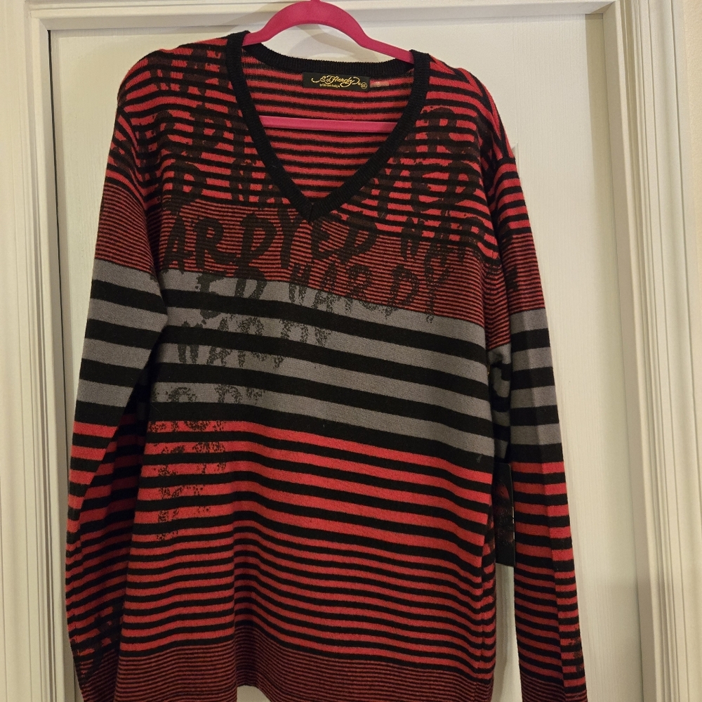 Ed HARDY SWEATER V-Neck Sweater - Red and Black NWT